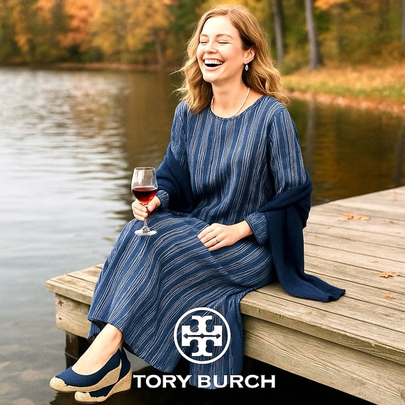 Tory Burch Dresses & Skirts - Tory Burch, Navy White Striped Cotton Kaftan Dress Resort Tunic Boho EUC Size L